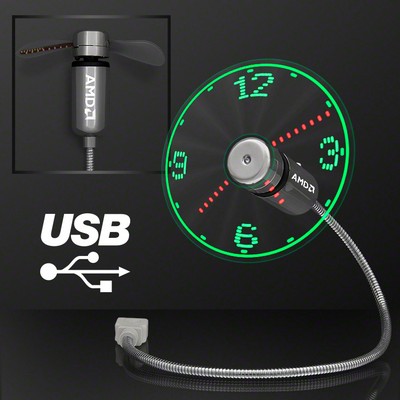 USB PoweRed LED Light Clock Desk Fan - PRINTED